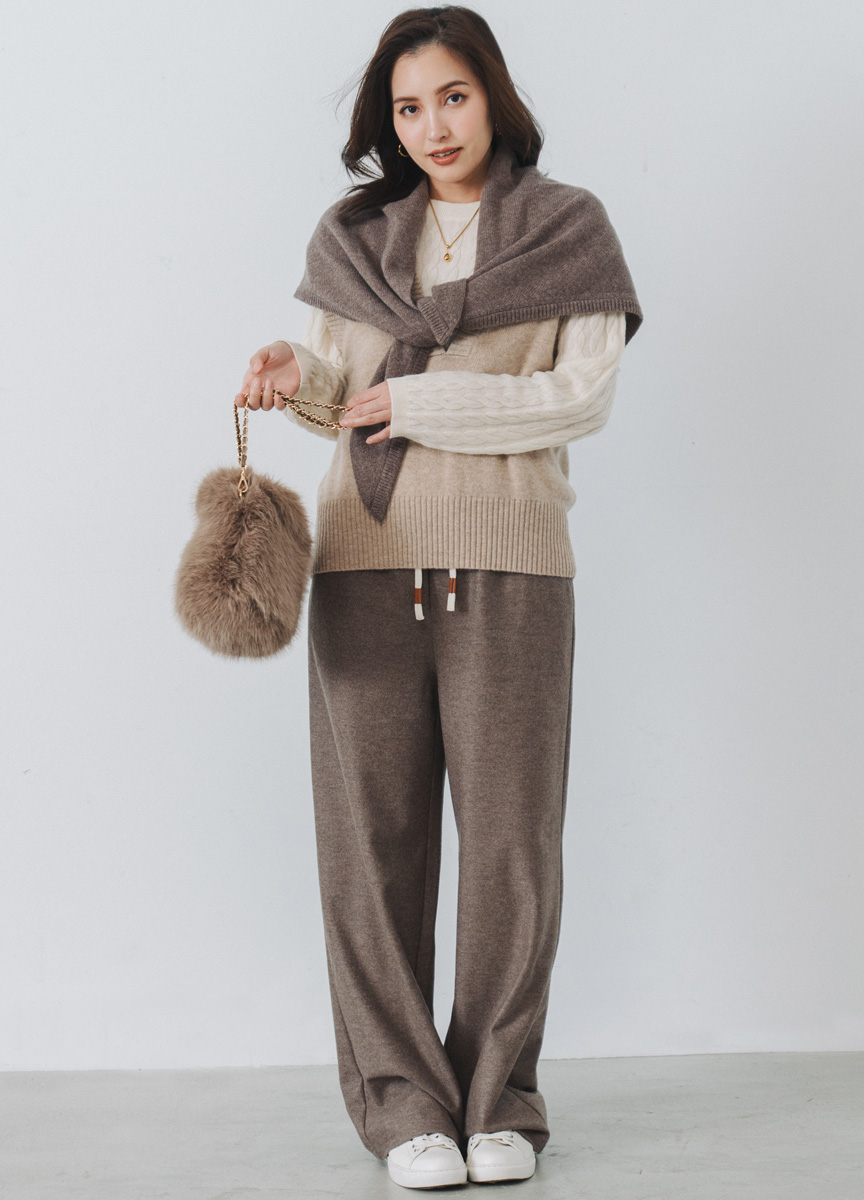 毛呢休閒直筒長褲